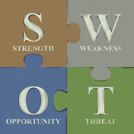 Four Pieces Colorful SWOT Puzzle Made From Recycle Paper For Business Concept の写真素材