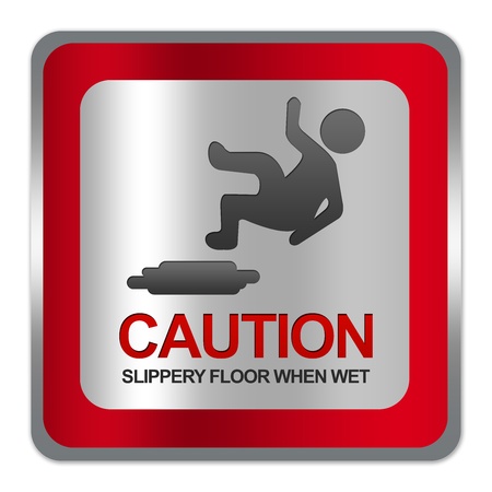 Square Silver Metallic With Red Border Plate For Caution Slippery Floor When Wet Sign Isolate on White Background の写真素材
