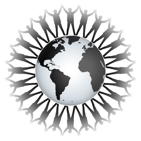 Volunteer Concept Present By Businessman Holding Hands With Earth Isolated on White Backgroundの写真素材