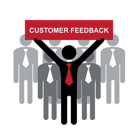 Quality Management Systems, Quality Assurance and Quality Control Concept Present By Group of Businessman With Red Customer Feedback Sign on Hand Isolated on White Backgroundの写真素材