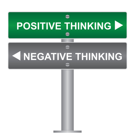 Business and Finance Concept Present By Green and Gray Street Sign Pointing to Positive Thinking and Negative Thinking Isolated On White Backgroundの写真素材