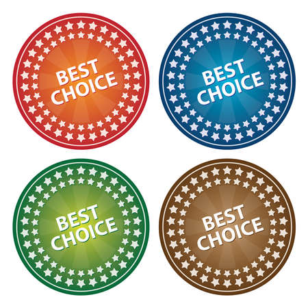 Graphic For Marketing Campaign, Present By Colorful Glossy Style Best Choice Icon With Group of Little Star Around Isolated on White Backgroundの写真素材