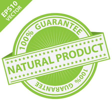 Green Natural Product Label With 100 Percent Guarantee Text Around Isolated on White Backgroundのイラスト素材
