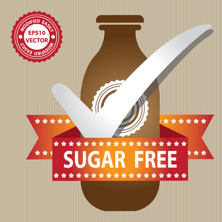 Brown Bottle Sign With Check Mark and Sugar Free Ribbon in Brown Backgroundのイラスト素材
