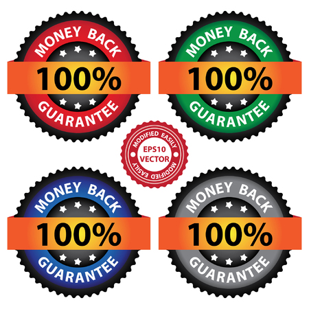 Vector : Graphic For Quality Management Systems, Quality Assurance and Quality Control Concept Present By Colorful Glossy Style 100 Percent Money Guarantee Icon Isolated on White Backgroundのイラスト素材