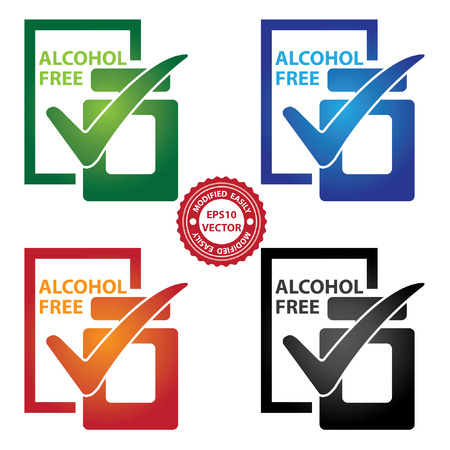 Vector : Graphic for Marketing Campaign, Product Information or Product Ingredient Concept Present By Colorful Alcohol Free Perfume Bottle Sign With Check Mark Isolated on White Backgroundのイラスト素材