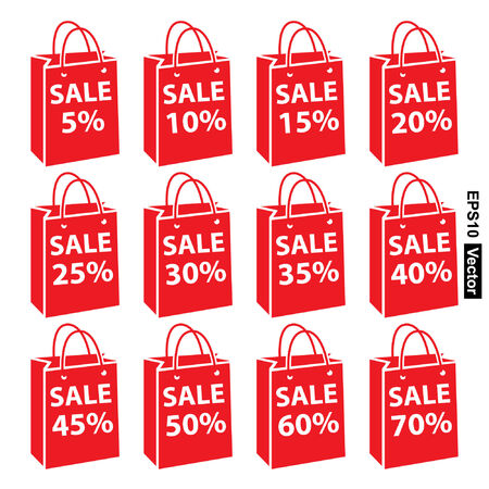 Vector : Graphic For Promotional Sale or Marketing Campaign Present By Red Sale 5-70 Percent Discount Shopping Bag Isolated on White Backgroundのイラスト素材