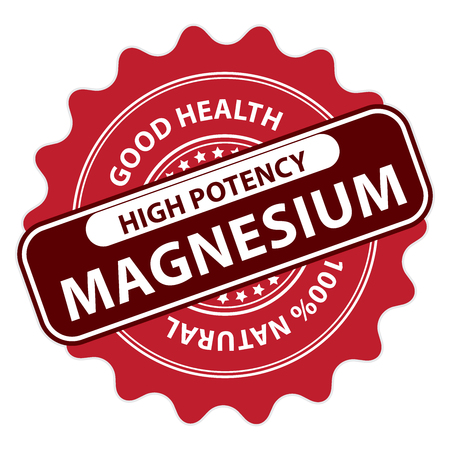 Red High Potency Magnesium, Good Health, 100 Percent Natural Icon, Label, Sticker, Stamp or Badge Isolated on White Backgroundの写真素材