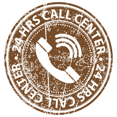 Brown Grunge Style 24 HRS Call Center Icon, Badge, Label or Sticker for Customer Service, Support, Call Center or CRM Concept Isolated on White Backgroundの写真素材