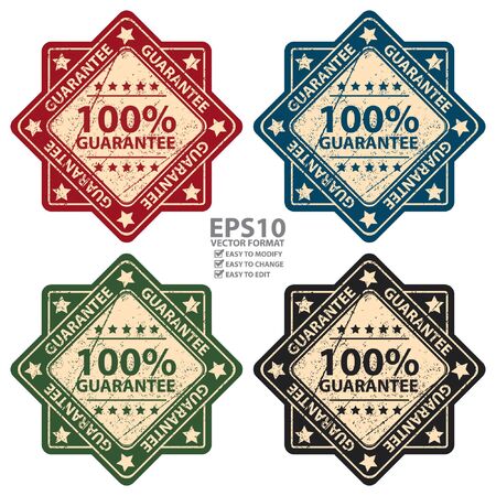 Colorful Rubber Grungy Style 100 Percent Guarantee Icon, Label or Sticker Isolated on White Backgroundのイラスト素材