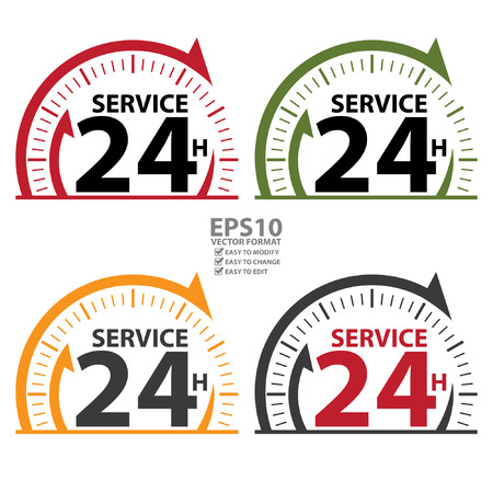 Service 24H Icon, Badge, Label or Sticker for Customer Service, Support or CRM Concept Isolated on White Backgroundのイラスト素材