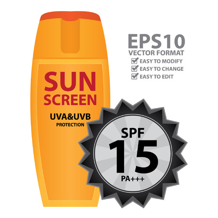 Orange Sunscreen UVA and UVB Protection Container With SPF 15 PA    Isolated on White Backgroundのイラスト素材