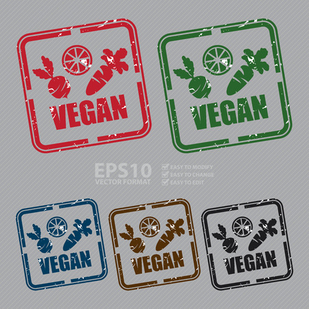 Vector : Square Grunge Style Vegan Rubber Stamp, Icon or Labelのイラスト素材