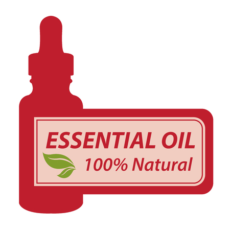 Red Essential Oil 100 Percent Natural Label or Icon Isolated on White Backgroundの写真素材