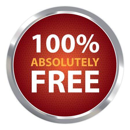 Red Circle Metallic Style 100 Percent Absolutely Free Sticker, Label or Icon Isolated on White Backgroundの写真素材