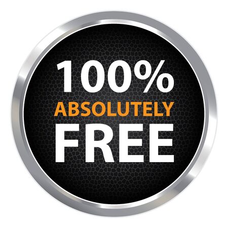 Blue Circle Metallic Style 100 Percent Absolutely Free Sticker, Label or Icon Isolated on White Backgroundの写真素材