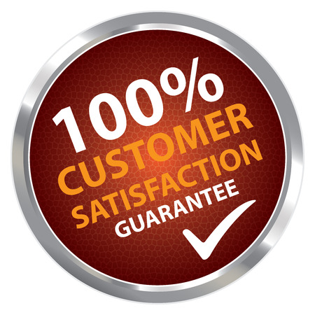 Red Circle Metallic Style 100 Percent Customer Satisfaction Guarantee Sticker, Label or Icon Isolated on White Backgroundの写真素材