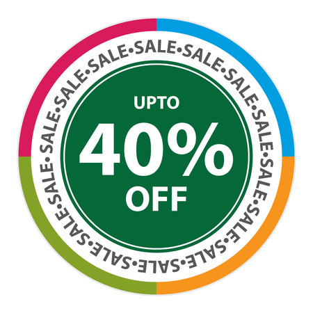Colorful Circle Sticker, Label or Icon With Sale Up To 40% Off Sign Isolated on White Backgroundの写真素材