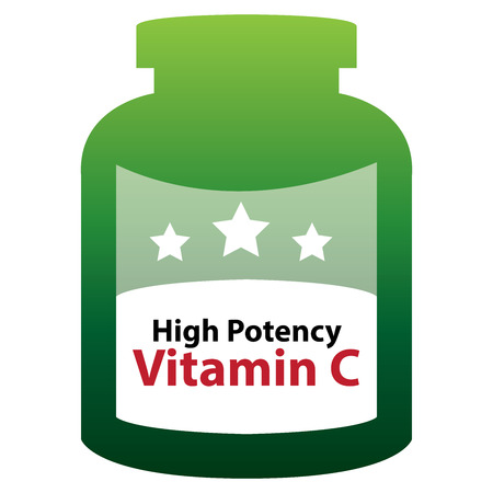Green High Potency Vitamin C Container Isolated on White Backgroundの写真素材