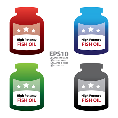 Vector : Colorful High Potency Fish Oil Container Isolated on White Backgroundのイラスト素材