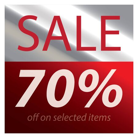 Silver Square Metallic Style Sale 70 Percent Off on Selected Items Sticker or Label Isolated on White Backgroundの写真素材