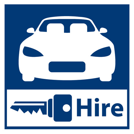 Blue Square Car Hire or Car Rental Service Icon, Sticker or Label Isolated on White Backgroundの写真素材