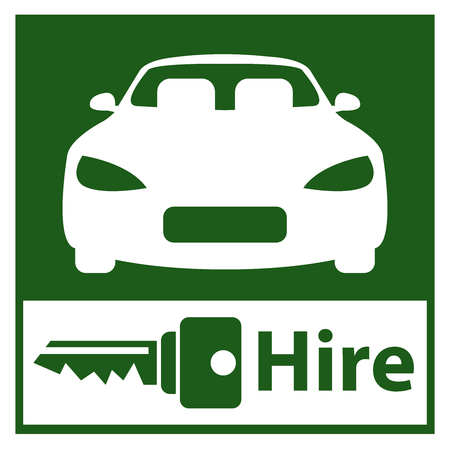 Green Square Car Hire or Car Rental Service Icon, Sticker or Label Isolated on White Backgroundの写真素材