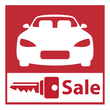Red Square Car Sale Service Icon, Sticker or Label Isolated on White Backgroundの写真素材