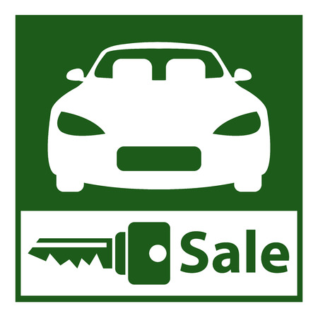 Green Square Car Sale Service Icon, Sticker or Label Isolated on White Backgroundの写真素材