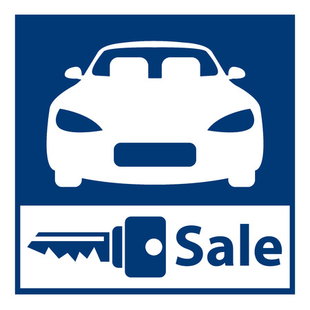 Blue Square Car Sale Service Icon, Sticker or Label Isolated on White Backgroundの写真素材