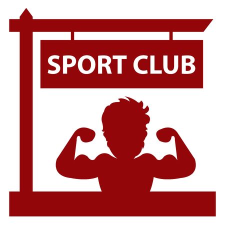 Red Sport Club Road Sign With Bodybuilder or Muscle Man Sign or Icon Isolated on White Backgroundの写真素材