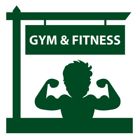Green Gym and Fitness Road Sign With Bodybuilder or Muscle Man Sign or Icon Isolated on White Backgroundの写真素材