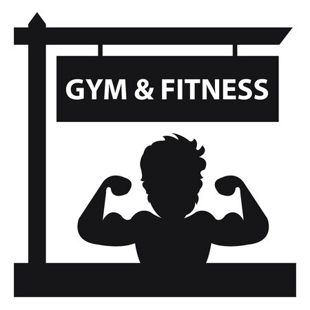 Black Gym and Fitness Road Sign With Bodybuilder or Muscle Man Sign or Icon Isolated on White Backgroundの写真素材