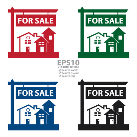 Vector : Home, Apartment, Building, Condominium or Real Estate For Sale Sign Icon, Sticker or Label Isolated on White Backgroundのイラスト素材