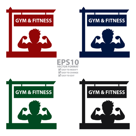 Vector : Gym and Fitness Road Sign With Bodybuilder or Muscle Man Sign or Icon Isolated on White Backgroundのイラスト素材