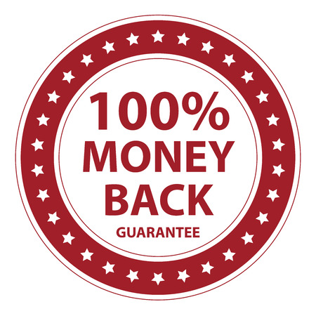 Red Circle Vintage Style 100 Percent Money Back Guarantee Icon, Sticker or Label Isolated on White Backgroundの写真素材