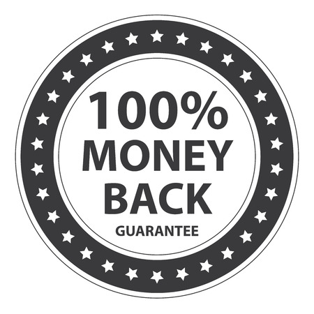 Black Circle Vintage Style 100 Percent Money Back Guarantee Icon, Sticker or Label Isolated on White Backgroundの写真素材