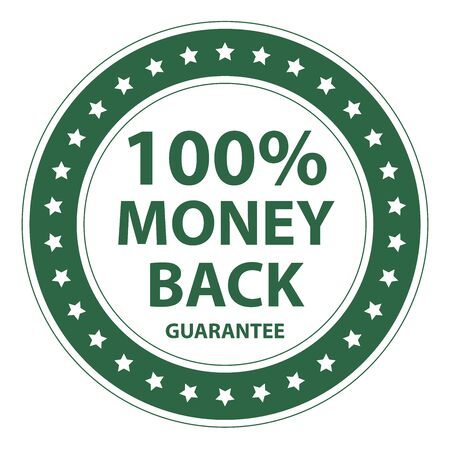 Green Circle Vintage Style 100 Percent Money Back Guarantee Icon, Sticker or Label Isolated on White Backgroundの写真素材