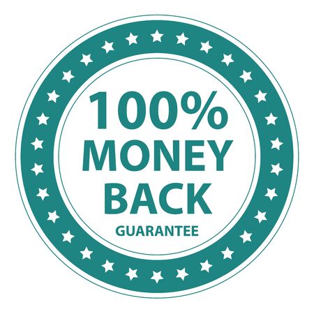 Blue Circle Vintage Style 100 Percent Money Back Guarantee Icon, Sticker or Label Isolated on White Backgroundの写真素材