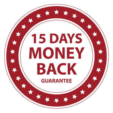 Red Circle Vintage Style 15 Days Money Back Guarantee Icon, Sticker or Label Isolated on White Backgroundの写真素材
