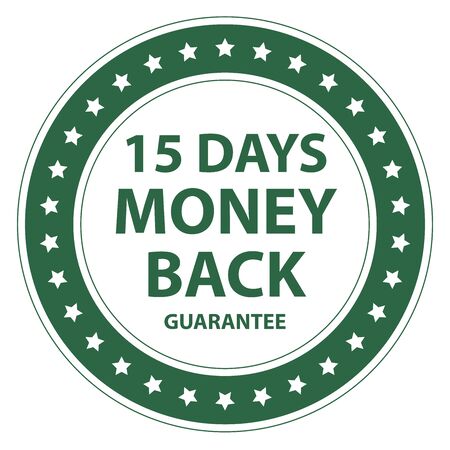 Green Circle Vintage Style 15 Days Money Back Guarantee Icon, Sticker or Label Isolated on White Backgroundの写真素材