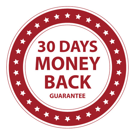 Red Circle Vintage Style 30 Days Money Back Guarantee Icon, Sticker or Label Isolated on White Backgroundの写真素材