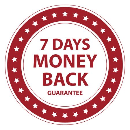 Red Circle Vintage Style 7 Days Money Back Guarantee Icon, Sticker or Label Isolated on White Backgroundの写真素材