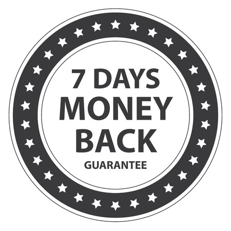 Black Circle Vintage Style 7 Days Money Back Guarantee Icon, Sticker or Label Isolated on White Backgroundの写真素材