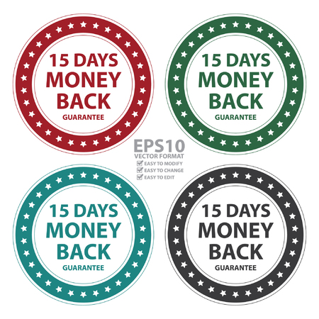 Vector : Circle Vintage Style 15 Days Money Back Guarantee Icon, Sticker or Label Isolated on White Backgroundのイラスト素材