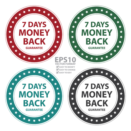 Circle Vintage Style 7 Days Money Back Guarantee Icon, Sticker or Label Isolated on White Backgroundのイラスト素材