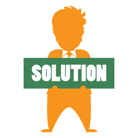 The Businessman Carry Solution Sign Isolated on White Backgroundの写真素材
