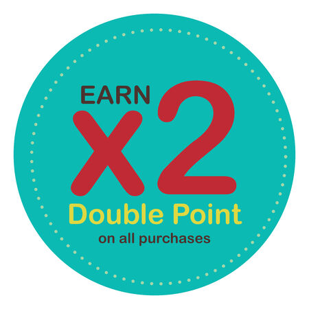 Blue Circle Earn x2 Double Point on All Purchases Icon, Label or Sticker Isolated on White Backgroundの写真素材
