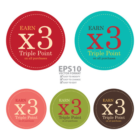 Vector : Circle Earn x3 Triple Point on All Purchases Icon, Label or Sticker Isolated on White Backgroundのイラスト素材