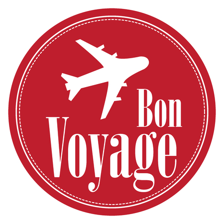 Red Circle Vintage Style Bon Voyage Icon, Label, Button or Sticker Isolated on White Backgroundの写真素材
